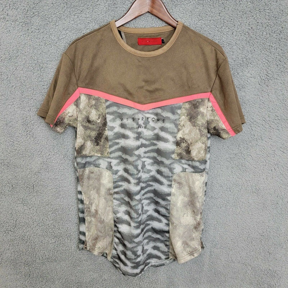 Vie + Riche Paris men's Tee Shirt size S Brown/Camo Colorblocking